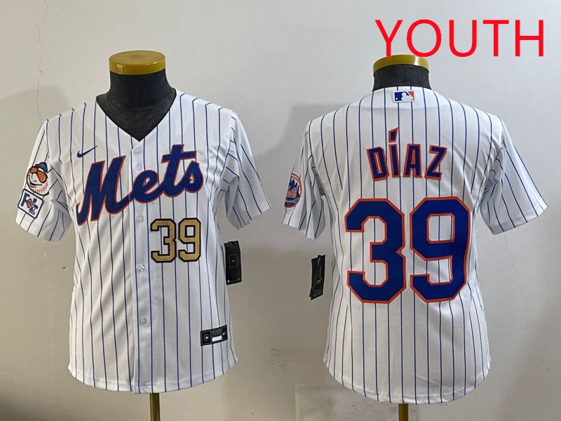 Youth 2025 New York Mets #39 Diaz White Stripe Game Nike MLB Jersey style 7